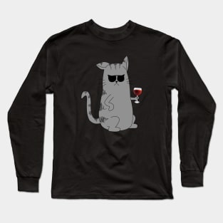 Cool Cat Wine Connoisseur Long Sleeve T-Shirt